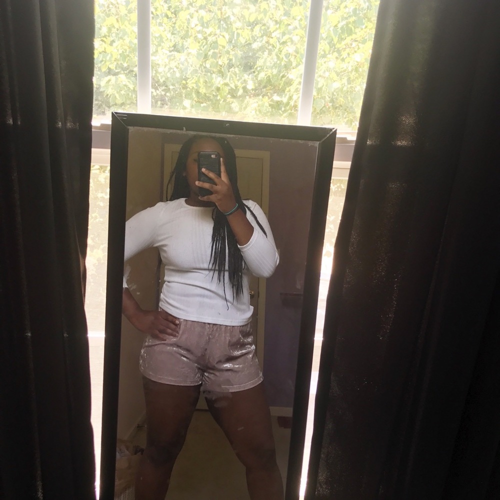 Rose gold, velvet shorts